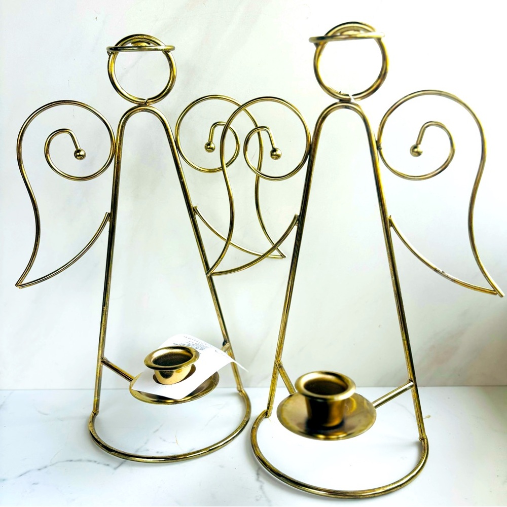Angel Candleholder Wall Hanging Gold Tone Metal Thick Wire
